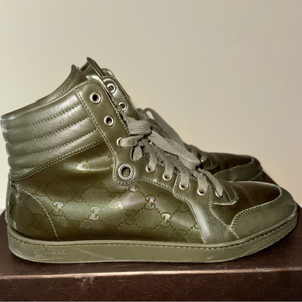 Gucci Men's Olive Green High-Top Sneakers US10